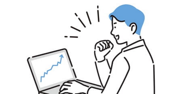 パソコンで取引する男性のイラスト