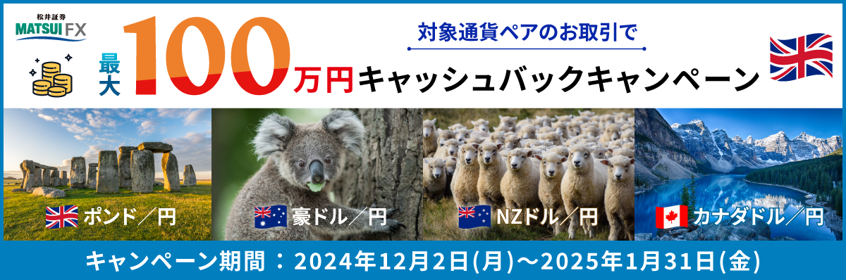 対象通貨ペアのお取引で最大100万円キャッシュバックキャンペーン！
