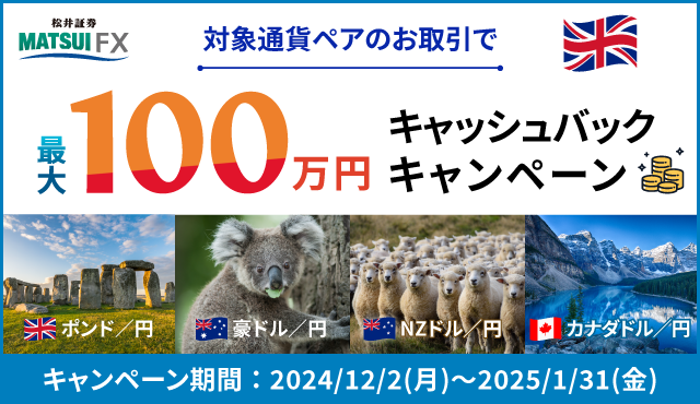 対象通貨ペアのお取引で最大100万円キャッシュバックキャンペーン！