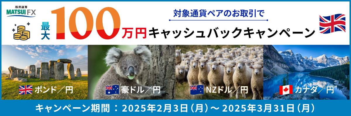 対象通貨ペアのお取引で最大100万円キャッシュバックキャンペーン！