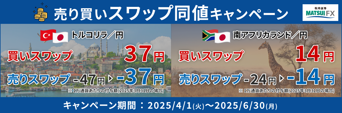 【トルコリラ/円・ランド/円】売り買いスワップ同値キャンペーン！