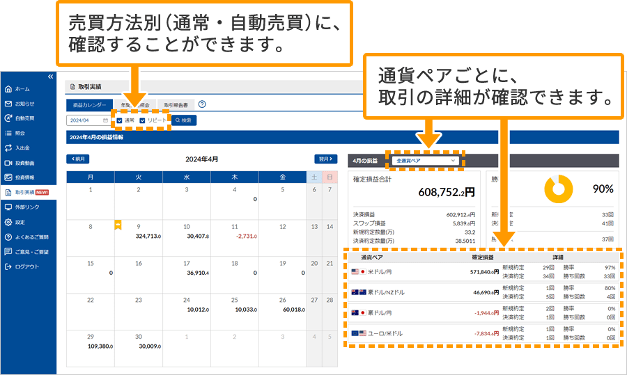 「損益カレンダー」の画9面イメージ