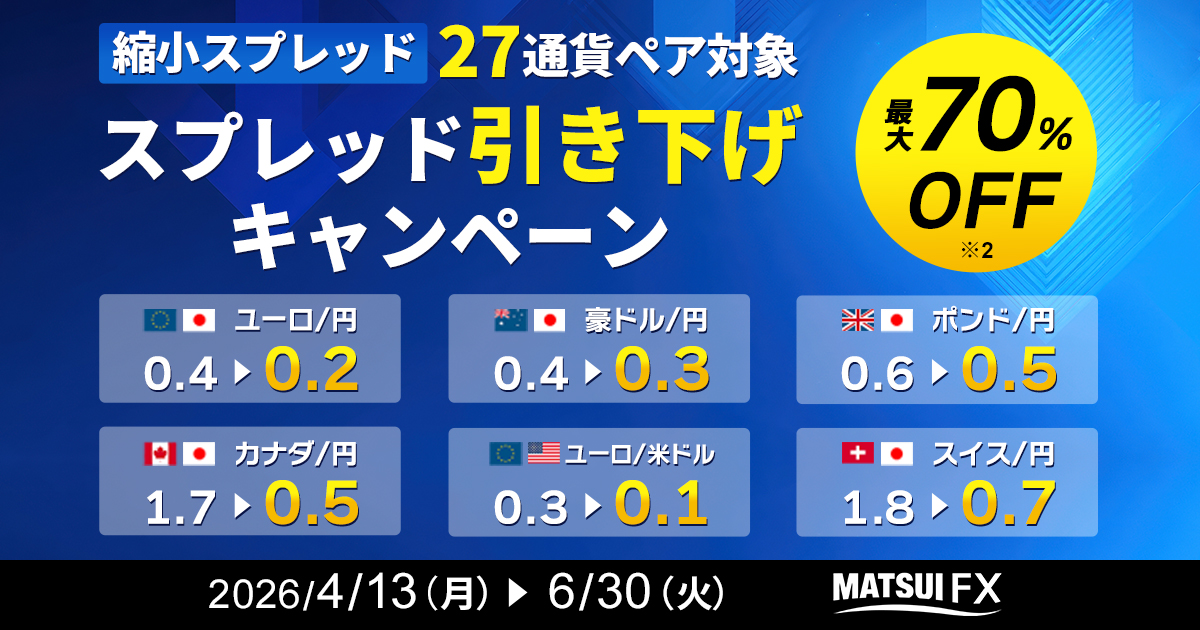 27通貨ペアを対象に、縮小スプレッド引き下げキャンペーンを開催
