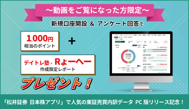 ～動画をご覧になった方限定～　口座開設+アンケート回答で1,000円相当のポイントプレゼントバナー