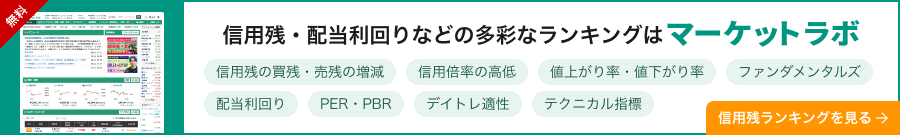信用残・配当利回りなどの多彩なランキングはマーケットラボ
