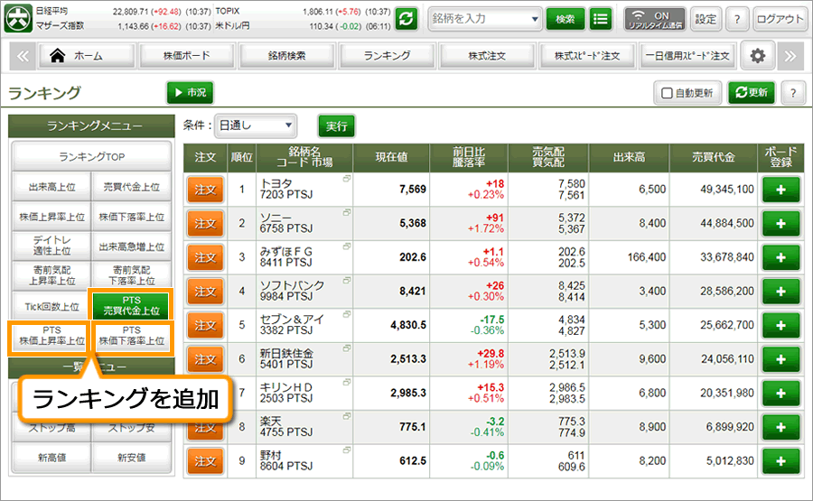 「ランキング」画面