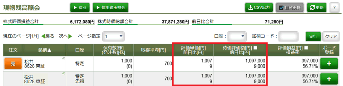 保有株・建玉の前日比表示を追加