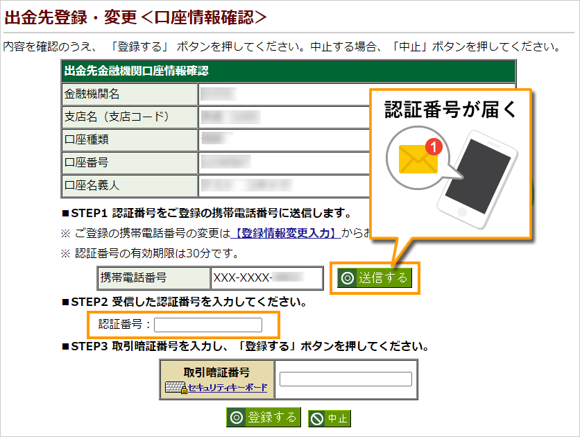 認証番号が届く