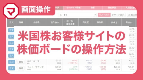 米国株お客様サイトの株価ボードの操作方法