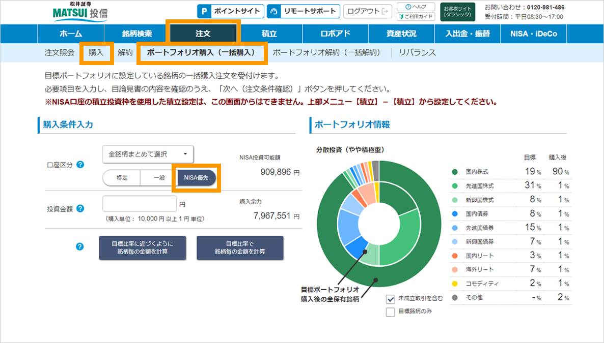 新NISA成長投資枠を使った購入・ポートフォリオ購入