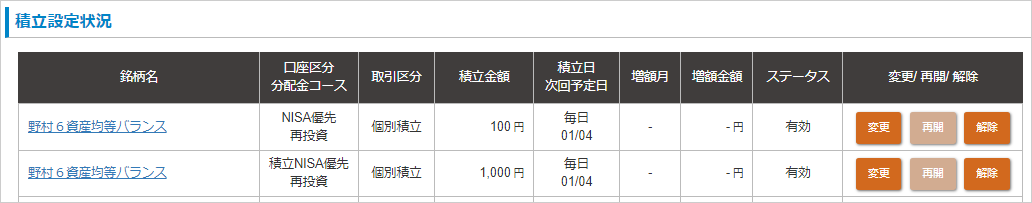 新NISAの積立設定