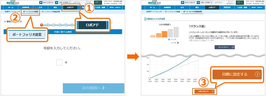 パソコン：投資信託お客様サイト【ロボアド】-【ポートフォリオ提案】