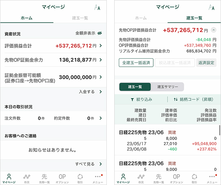 「マイページ」で資産状況や市況など、すぐに知りたい情報を一目で確認