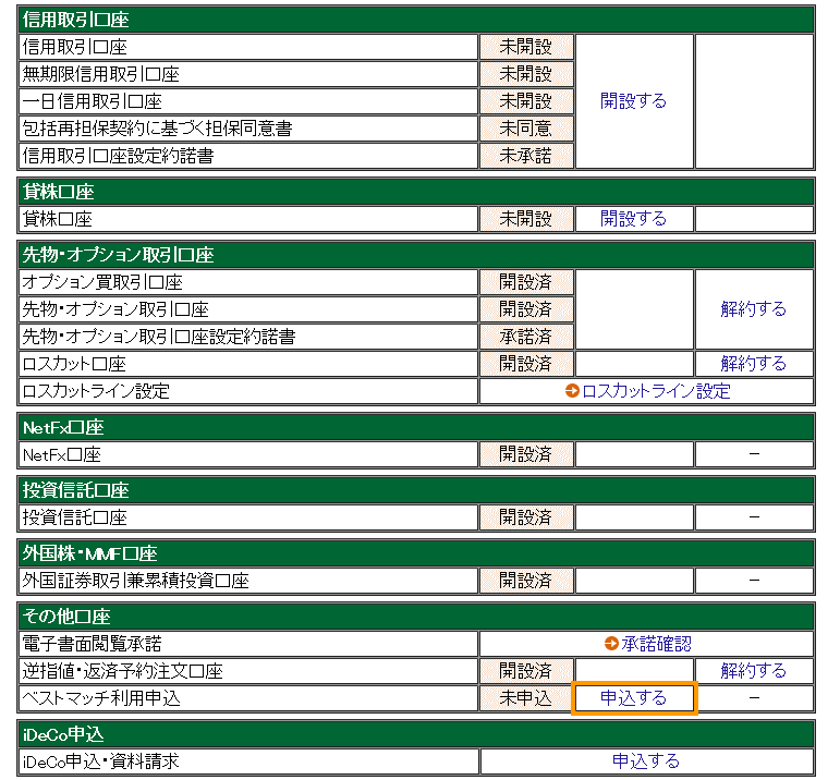 2. ベストマッチ利用申込画面を開く